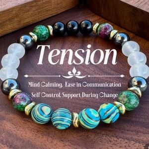 🟢⚪️🔵 “TENSION” RELAX MULTI-COLORED MALACHITE STONES STRETCH BRACELET❗️ 🔵⚪️🟢